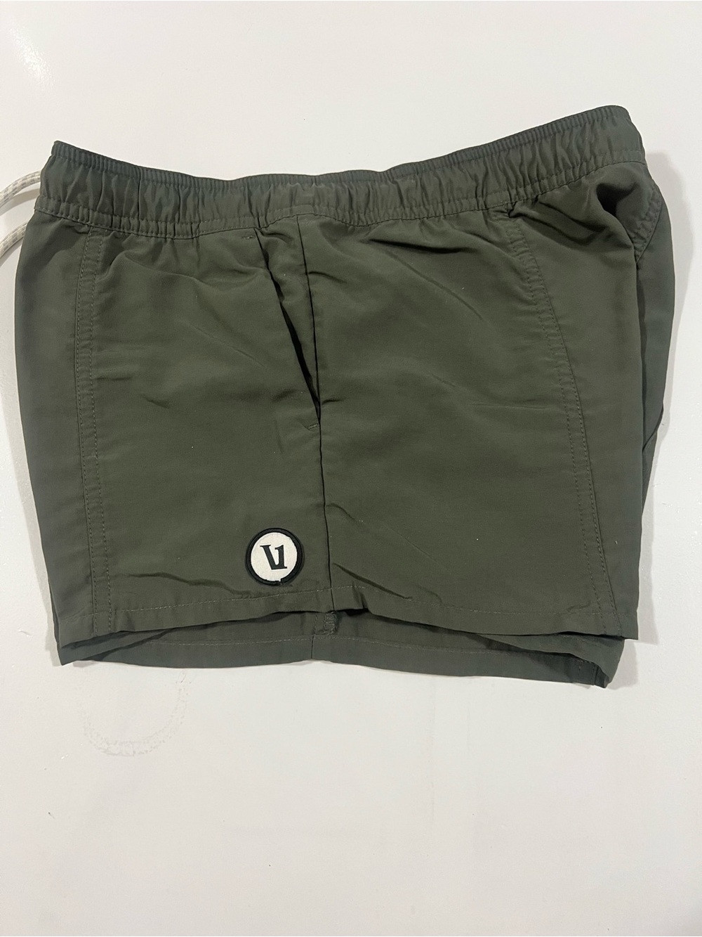 Vuori Olive Green Athletic Shorts with Logo Patch